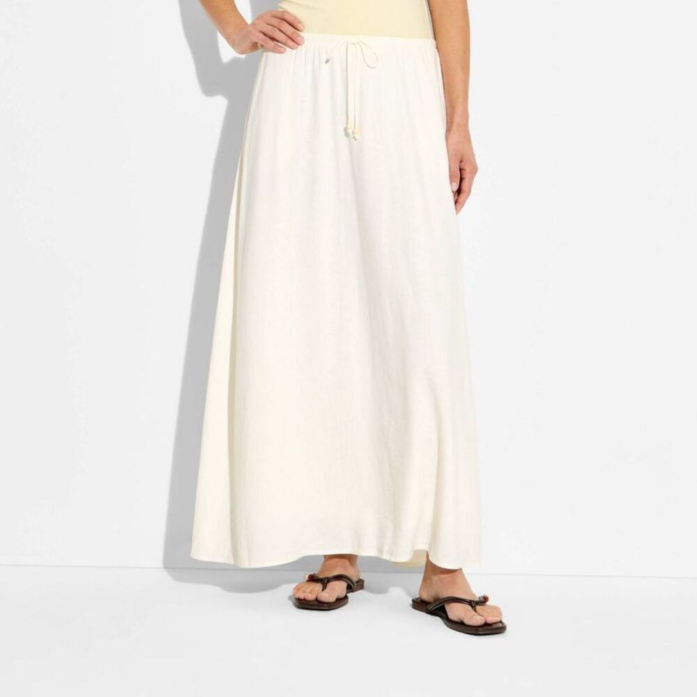 Wild Fable - Women's Linen Maxi Full Skirt - Wild Fable Cream M Cream - Picture 2 of 3